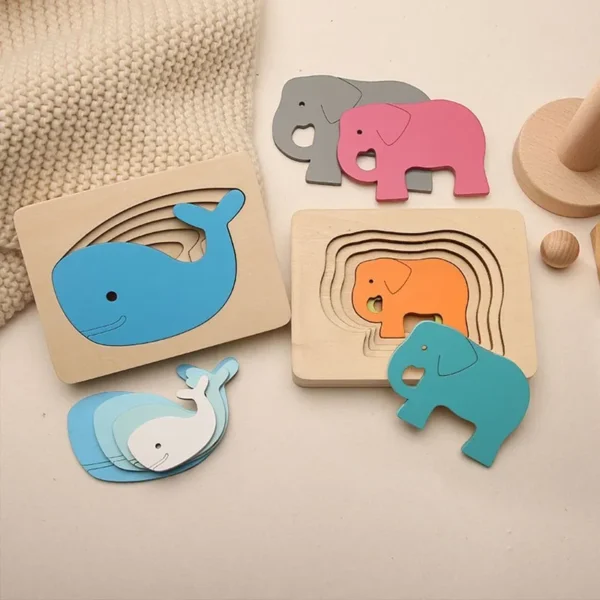 Children Montessori Toys Animal 3D Puzzle For Children Cartoon Animal Elephant Children Jigsaw Board Early Educational Toy Gift 4