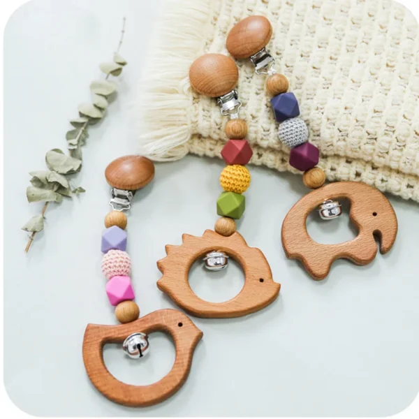 1pc Wooden Music Rattle Animal Star Mobile Holder Teething Pendant Wooden Gym