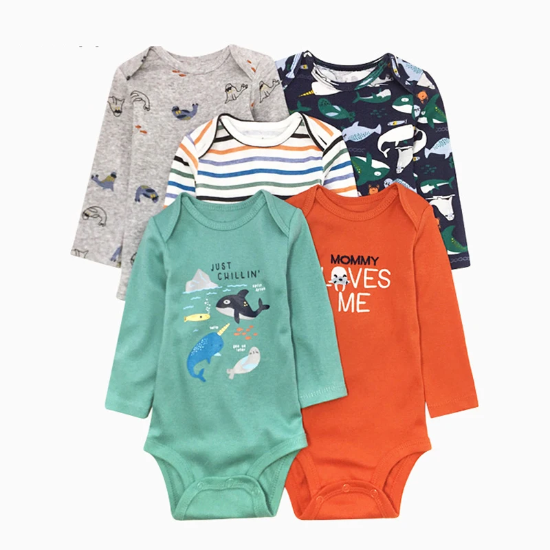 IYEAL Cartoon Unisex Newborn Baby Boys Girls Rompers Long Sleeve Cotton Roupas de bebe Infant Baby Girls Jumpsuit 5pcs 1