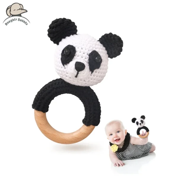 1pc Baby Teether Rabbit Giraffe Ring Wooden Babies Gym Music Rattles Montessori Children's Toy 1