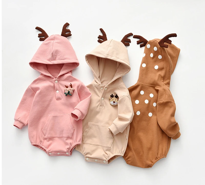 IYEAL Newborn Baby Girls Bodysuits Cotton Long Sleeve Cartton Hooded Romper Bodysuit Newborn Clothes Baby Body Suit