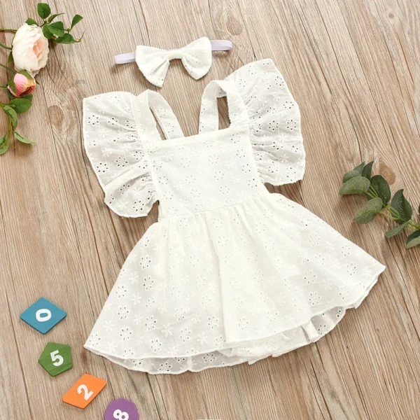 IYEAL Princess Newborn Baby Girls Clothes Romper Skirts Sleeveless Solid Color White Lace Flower Ruffle One-Piece Outfit Sunsuit 3