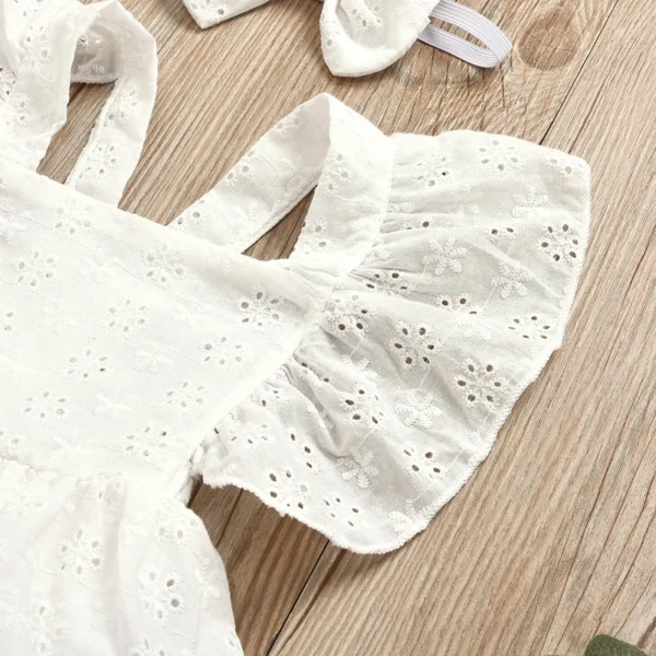 IYEAL Princess Newborn Baby Girls Clothes Romper Skirts Sleeveless Solid Color White Lace Flower Ruffle One-Piece Outfit Sunsuit 4