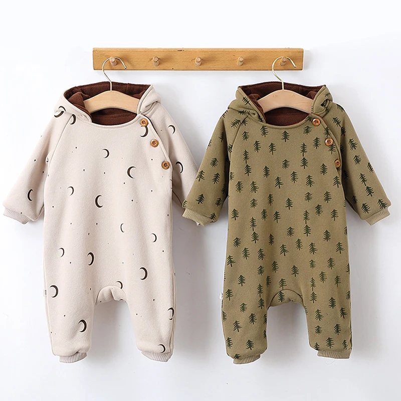 IYEAL 0-18 Months Unisex Newborn Baby Warm Fleece Clothes Spring Print Baby Rompers  Cotton Long Sleeve New Born Baby Romper 2