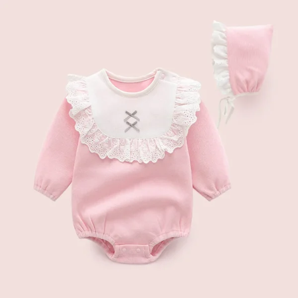 Newborn Kids Bodysuit With Hat Princess Baby Girl Clothes Jumpsuit Sunsuit Outfits Lace Children's Clothes Toddler Baby Clothing