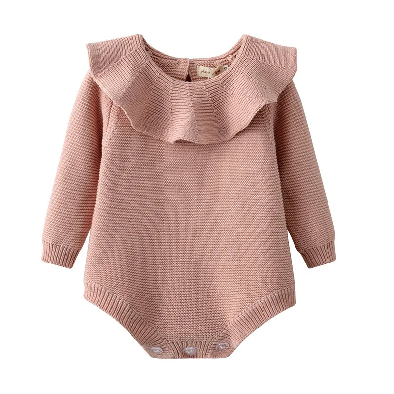 IYEAL Baby Girl Clothes Spring Autumn Long Sleeve Peter pan Collar Solid Color Knitted Jumpsuit Playsuit Newborn Clothes for 0-2 8