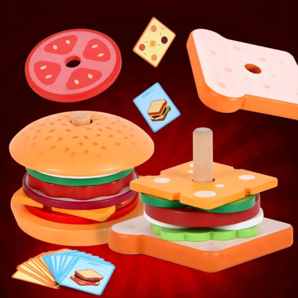 Juguetes de simulación con forma de sándwich de hamburguesa para niños, rompecabezas de emparejamiento de colores, casa de juegos de comida, juguetes de Educación Temprana, DIY 4