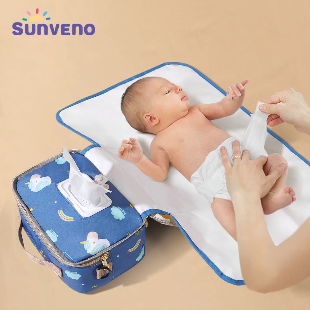 Sunveno-cambiador de pañales portátil 2 en 1, almohadilla impermeable para cambiar pañales, bolsa húmeda, cambiador de alta calidad con correa para el hombro 1