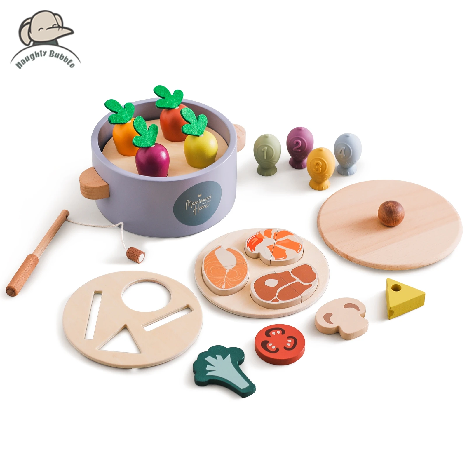 Juguete Montessori de madera para bebés, juego de cocina de madera simulada, juguete de comida para bebés, juguete cognitivo, juguetes a juego de formas 1