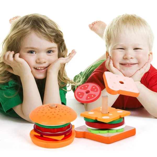 Juguetes de simulación con forma de sándwich de hamburguesa para niños, rompecabezas de emparejamiento de colores, casa de juegos de comida, juguetes de Educación Temprana, DIY 2