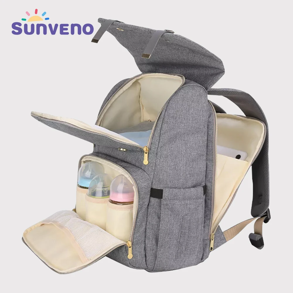 SUNVENO-Bolsa de pañales de moda para mamá, mochila de viaje de gran capacidad, bolsa de lactancia para el cuidado del bebé 1