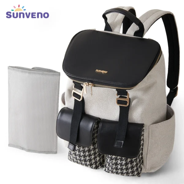 Sunveno-mochila multifunción para mamá, bolso de bebé elegante con almohadilla para cambiar, gran capacidad, pata de gallo 2