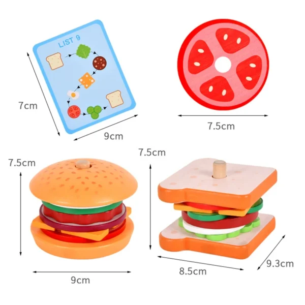 Juguetes de simulación con forma de sándwich de hamburguesa para niños, rompecabezas de emparejamiento de colores, casa de juegos de comida, juguetes de Educación Temprana, DIY 6