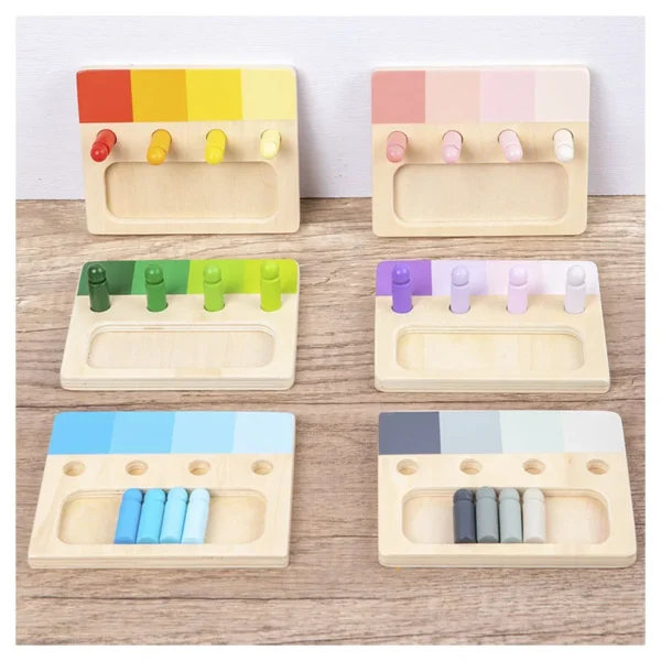 Juguete Montessori de madera, sistema de detección de Color, tablero de inserción de madera de entrenamiento, juego cognitivo de colores para niños, juguete educativo de 24 colores 1