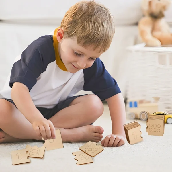 Rompecabezas Montessori para niños, juguetes educativos tempranos para bebés, juguetes de madera sin pintar para niños, juegos de emparejamiento Digital 6