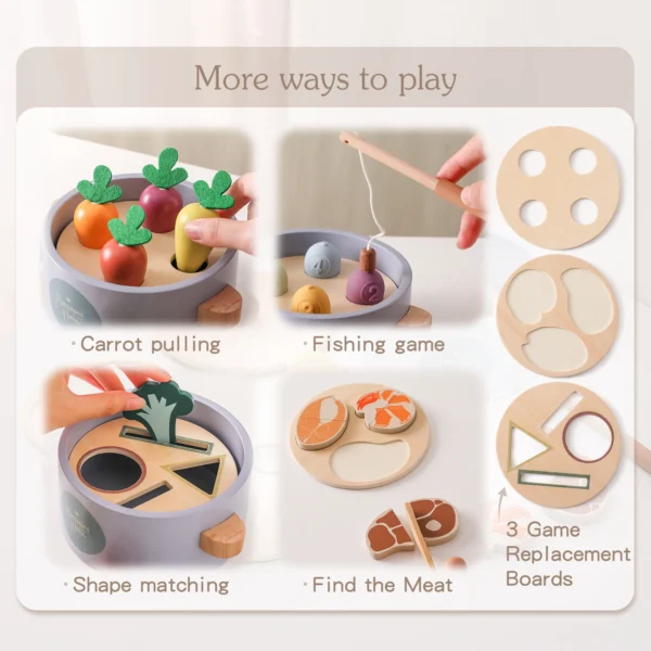 Juguete Montessori de madera para bebés, juego de cocina de madera simulada, juguete de comida para bebés, juguete cognitivo, juguetes a juego de formas 4