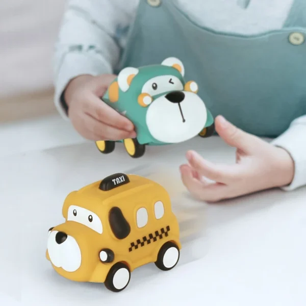 Coche de juguete Montessori de goma suave para bebé, juguete educativo de aprendizaje temprano para niños de 13 a 24 meses, regalo de cumpleaños 3