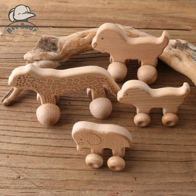 Bloques de madera para niños, sin BPA juguete Montessori, con forma de Animal de haya orgánico, para bebés, juego mental, manualidades hechas a mano, regalos 2