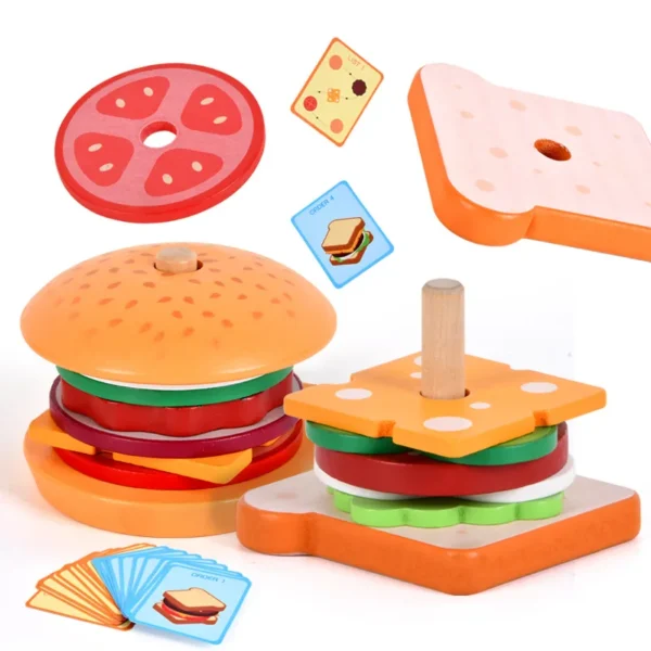 Juguetes de simulación con forma de sándwich de hamburguesa para niños, rompecabezas de emparejamiento de colores, casa de juegos de comida, juguetes de Educación Temprana, DIY 1